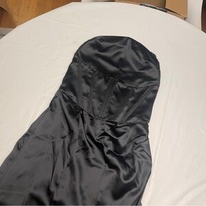 NWT Sthcute Black Satin Gown Fitted Bustier Bodice Hi Front Slit S